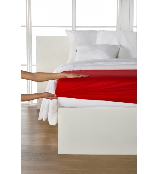 Drap-housse, jersey fin de qualité supérieure/élasthanne 90-100x200 rouge