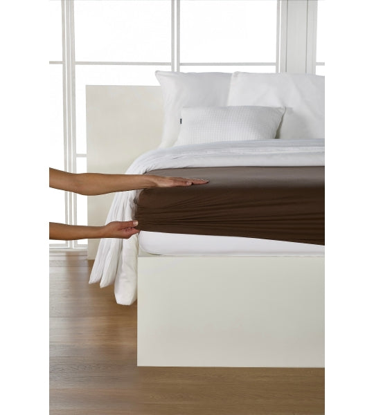 Drap-housse, jersey fin de qualité supérieure/élasthanne 140-160x200 acajou