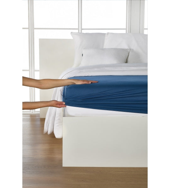 Drap-housse, jersey fin de qualité supérieure/élasthanne 120x200 bleu