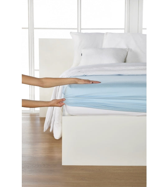 Drap-housse, jersey fin de qualité supérieure/élasthanne 140-160/200 bleu clair