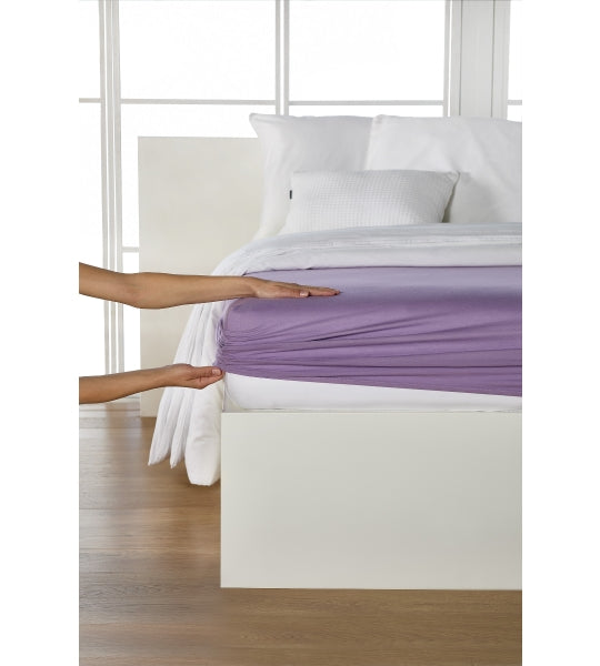 Drap-housse, jersey fin de qualité supérieure/élasthanne 140-160/200 mauve