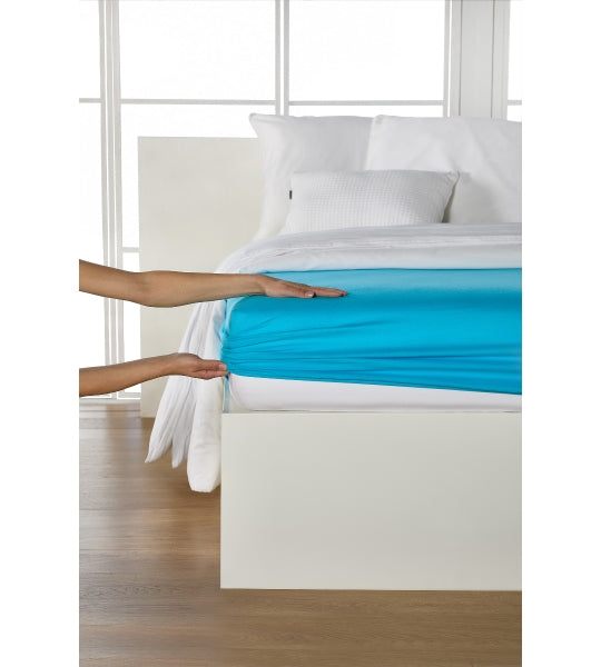 Drap-housse, jersey fin de qualité supérieure/élasthanne 180-200x200 bleu glacier/turquoise