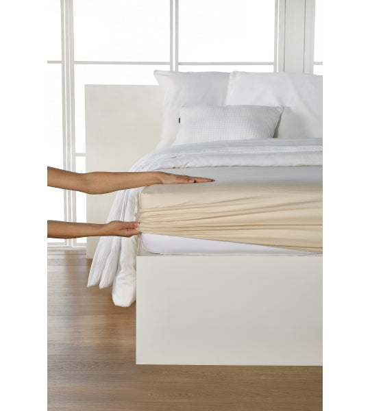 Drap-housse, jersey fin de qualité supérieure/élasthanne 90-100 x 200 mm, coloris sable