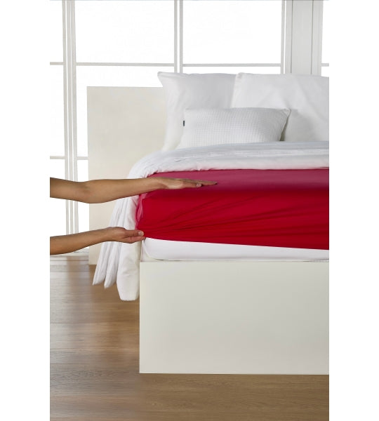 Drap-housse, jersey fin de qualité supérieure/élasthanne 90-100x200 rubis