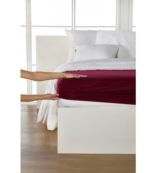 Drap-housse, jersey fin de qualité supérieure/élasthanne 90-100x200 bordeaux