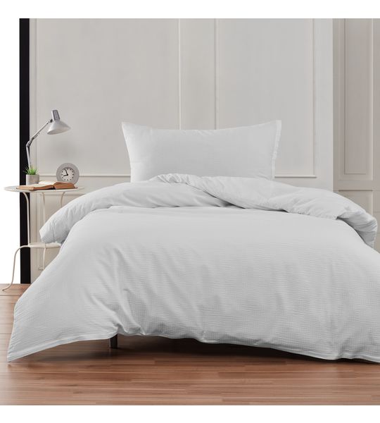 Ensemble Seersucker Uni Blanc 160x210/65x100