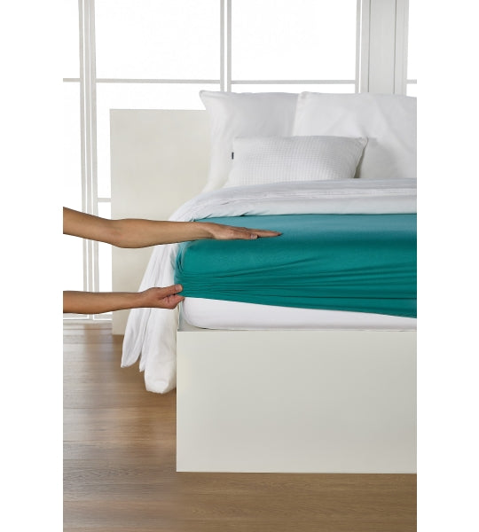 Drap-housse, jersey fin de qualité supérieure/élasthanne 140-160/200 émeraude