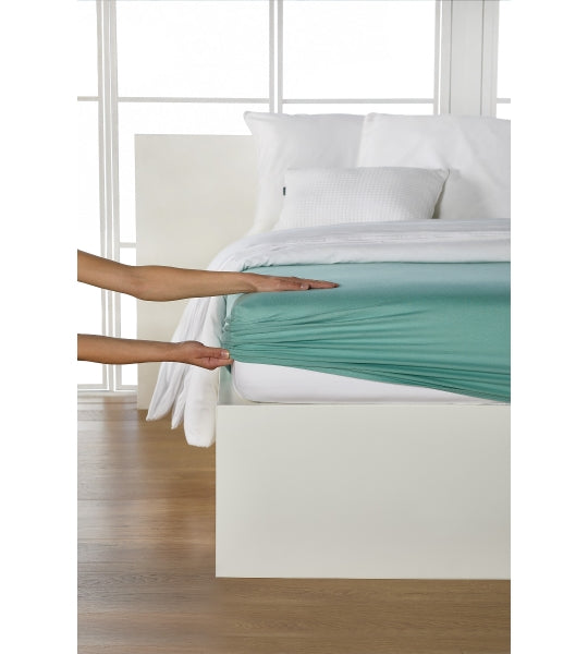 Drap-housse, jersey fin de qualité supérieure/élasthanne 90-100 x 200 cm, bleu turquoise