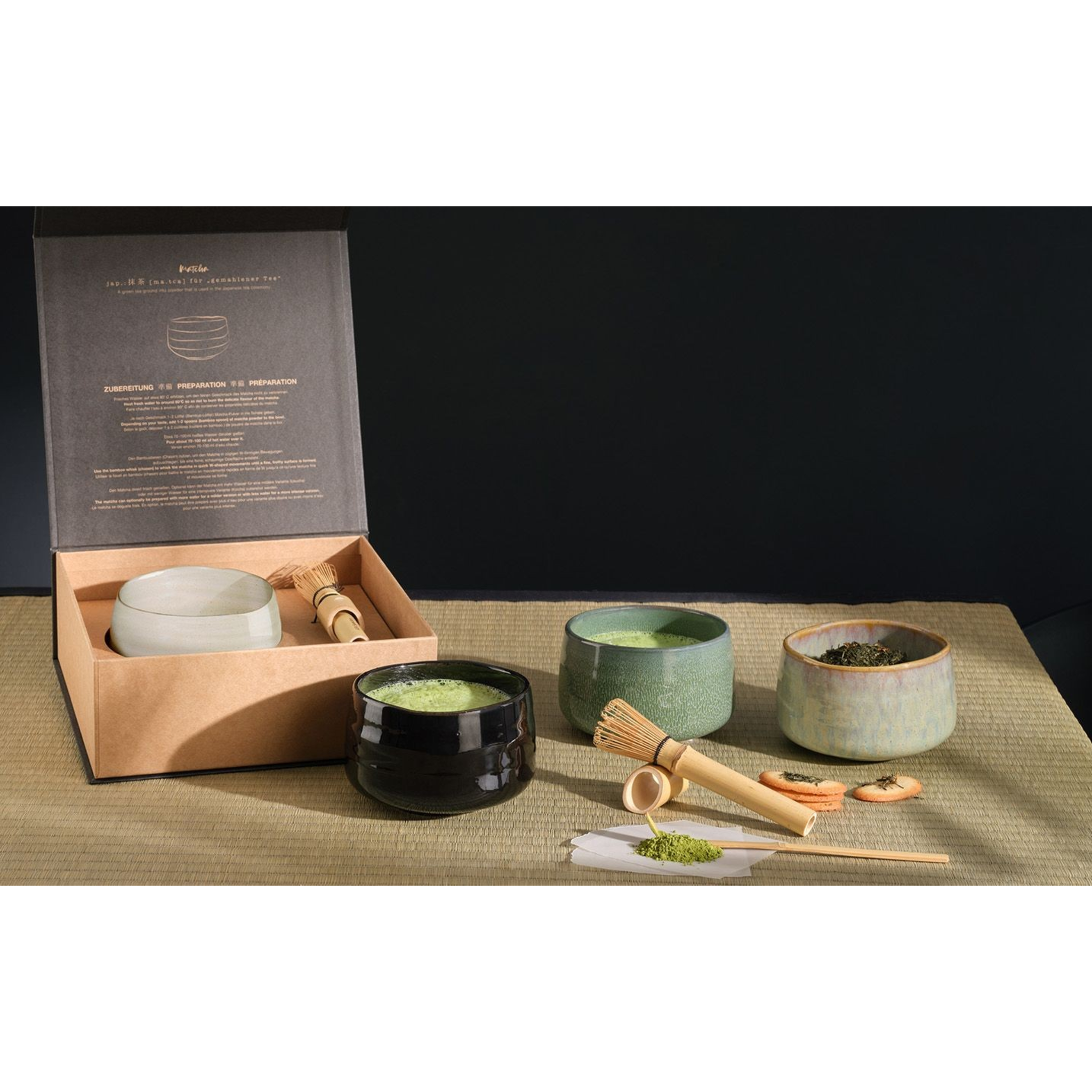 Service à thé Matcha Hasu brillant dans une boîte cadeau