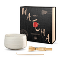 ASA Selection Matcha Geschenkset Hasu mit weißer Keramikschale, Bambus-Chasen und Chaschaku in schwarzer Geschenkbox