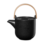 ASA Teekanne Kuro schwarz 600ml mit Sprenkeldekor und natürlichem Holzgriff, modernes Steinzeug-Design