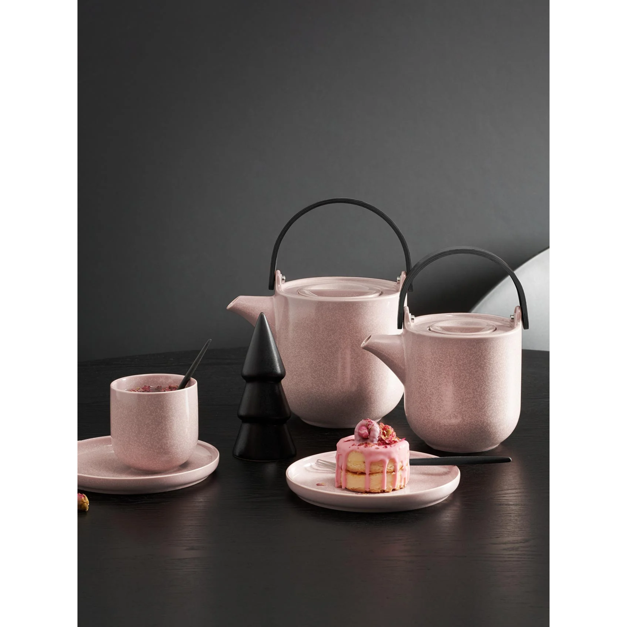 Théière rose avec anse en bois, 1,0 L