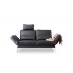 Candy Twister 2-Sitzer Sofa in schwarzem Dickleder mit verstellbaren Armlehnen und Kopfstütze