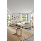 Candy Ecksofa Cord Snow im hellen Wohnzimmer mit Naturteppich, Couchtisch und großen Fenstern