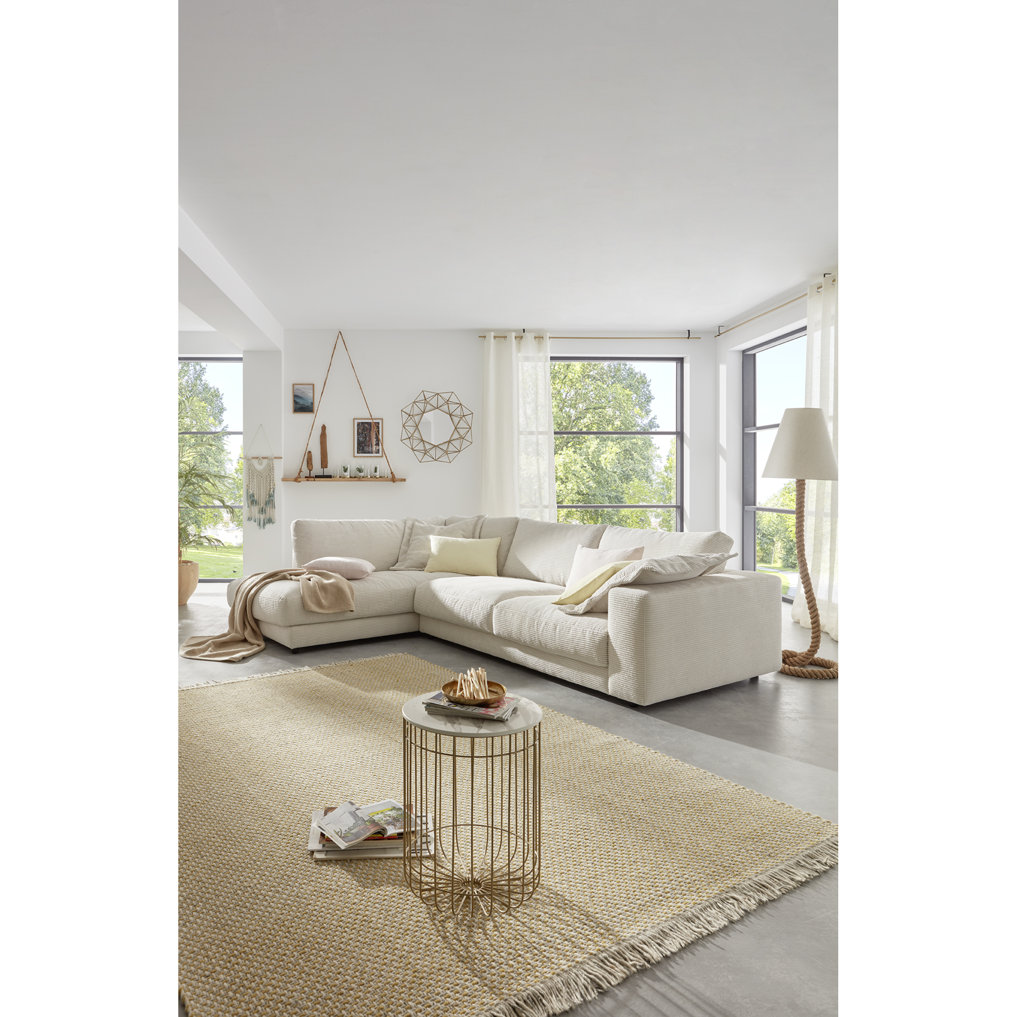 Ensemble canapé d'angle confortable en velours côtelé