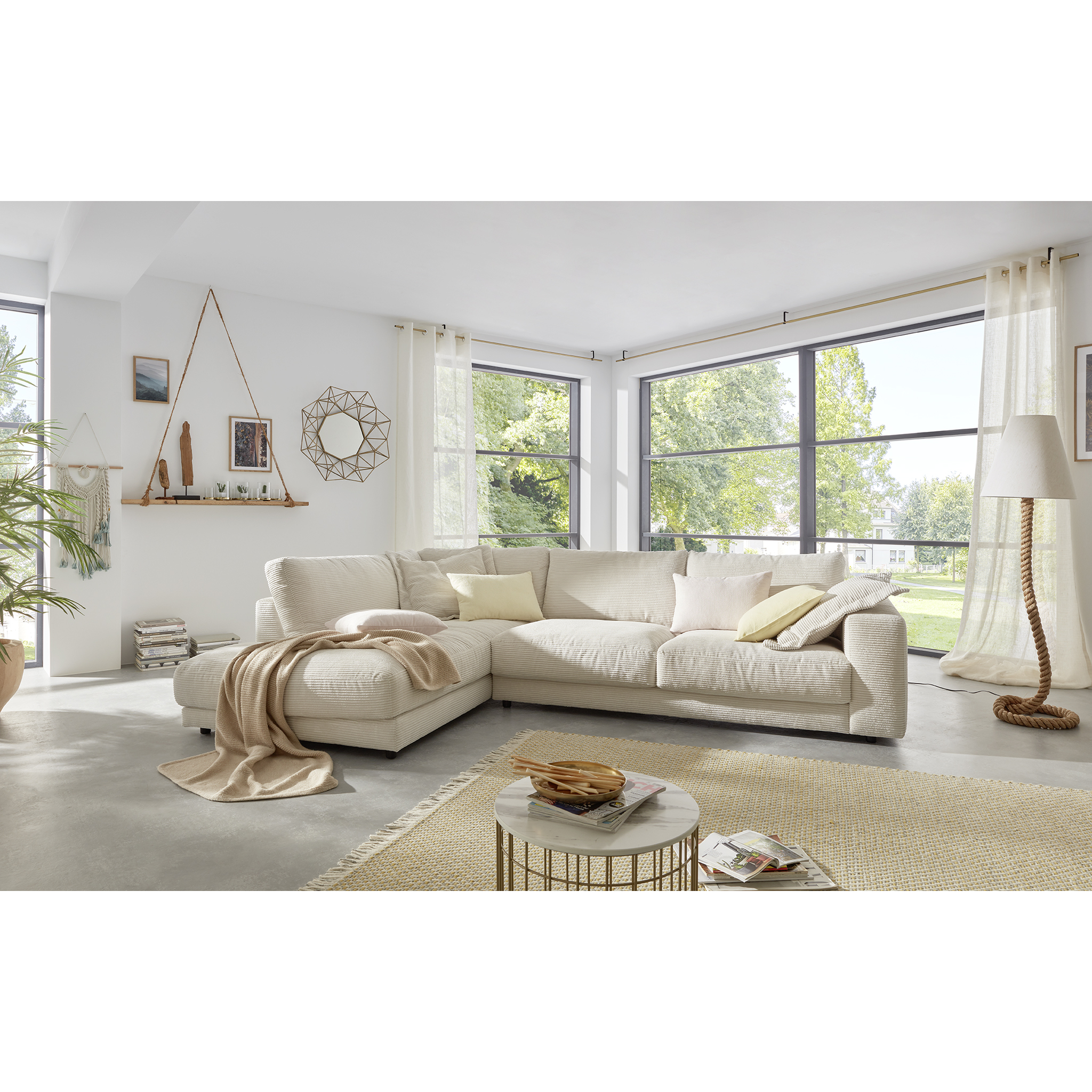 Ensemble canapé d'angle confortable en velours côtelé