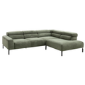 Candy Polstergruppe SpringMove Feincord Olive – L-Form Sofa mit Récamiere und verstellbaren Kopfstützen
