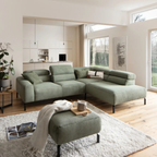 Candy Polstergruppe Springmove Feincord Olive – L-Sofa mit Hocker im modernen Wohnzimmer