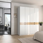 Rauch Versity Kleiderschrank 4-türig in Weiss mit Eiche Artisan Streifen im modernen Schlafzimmer