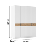 Rauch Versity Kleiderschrank 4-türig Weiss Eiche Artisan 181x229x54 cm mit Holzoptik-Griffleiste