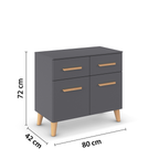Rauch Skandi Kommode grau metallic 2 Schubladen 2 Türen Holzbeine 80x72x42cm