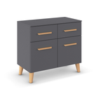 Rauch Kommode Skandi in Grau Metallic mit 2 Schubladen, 2 Türen und Holzbeinen im Scandi-Stil