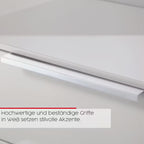 Rauch Nachttisch Flipp Weiss – hochwertiger weisser Aluminium-Griff in Nahaufnahme, stilvolles Detail