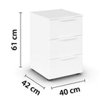 Rauch Nachttisch Flipp Weiss mit 3 Schubladen und Rollen, Masse: 40x42x61 cm