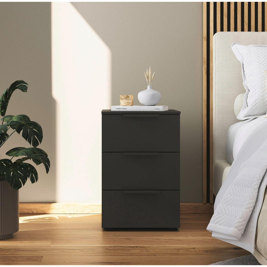 Table de chevet à 3 tiroirs, grise