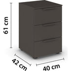 Rauch Flipp Nachttisch 3 Schubladen grau, 40x42x61 cm – moderner Nachtschrank für Schlafzimmer
