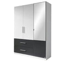 Rauch Alvor Kleiderschrank 3-türig Weiss Grau mit Spiegeltür und 2 Schubladen
