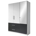 Rauch Alvor Kleiderschrank 3-türig Weiss Grau mit Spiegeltür und 2 Schubladen