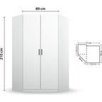 Rauch Allrounder Eckschrank Weiss 210x89cm – Masszeichnung mit Grundriss 117x104cm, 2-türig
