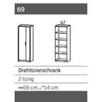 Rauch Allrounder Drehtürenschrank 2-türig, 69 cm breit, 54 cm tief, metallic – Innenansicht mit 5 Einlegeböden