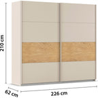 Rauch Malva Schwebetürenschrank 226x210x62 cm Champagner Eiche mit Holzdekor-Streifen