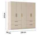 Rauch Skandi Kleiderschrank 5-türig Champagner 226x210x54 cm mit 4 Schubladen und Holzgriffen