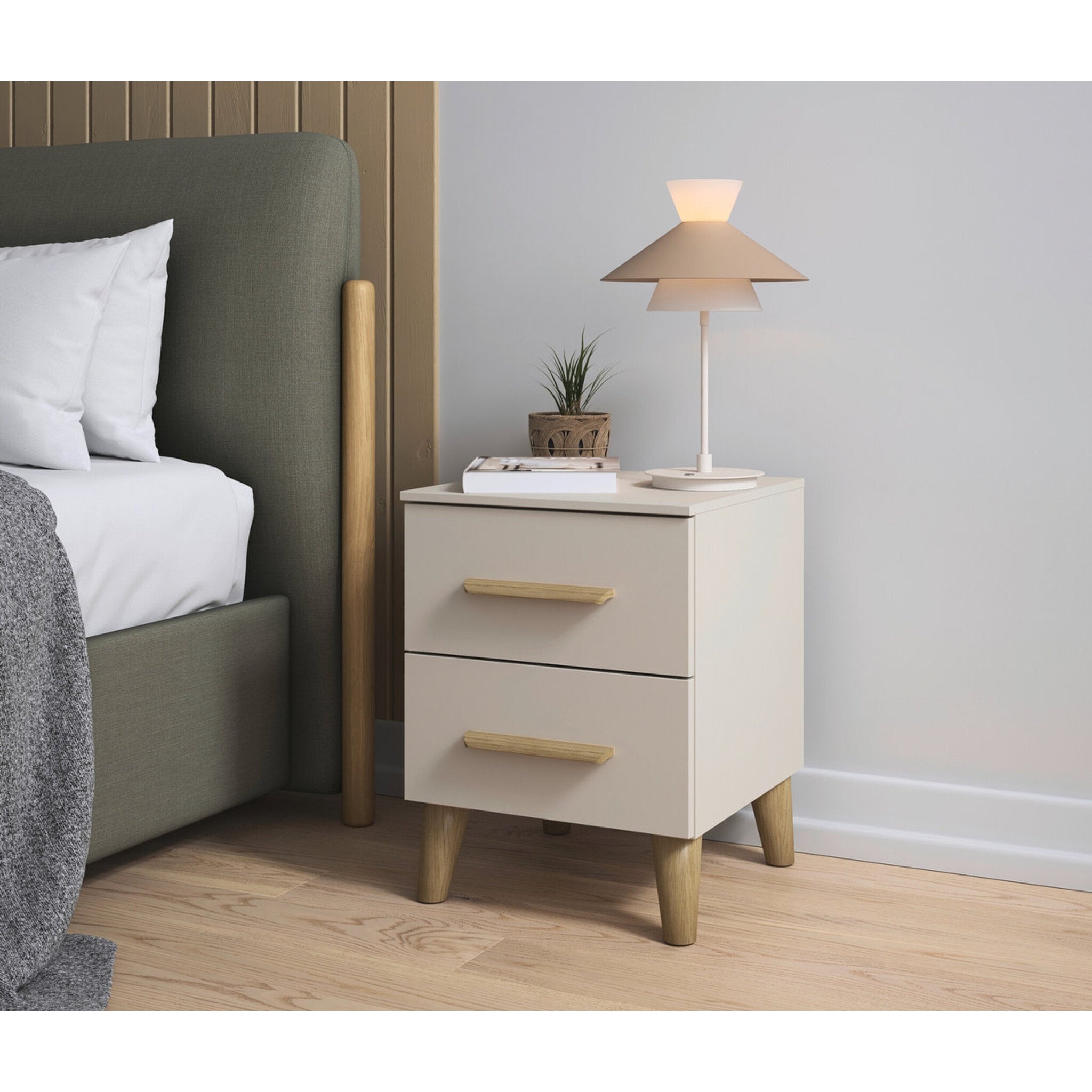 Table de chevet scandinave à 2 tiroirs