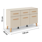 Rauch Skandi Kommode Champagner 3-türig 3 Schubladen 120x72x42 cm mit Holzgriffen und Holzbeinen
