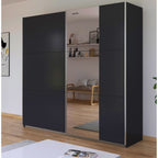 Rauch Kronach Schwebetürenschrank 218 cm Grau Metallic mit Spiegeltür – moderner Kleiderschrank fürs Schlafzimmer