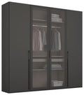 Rauch Kleiderschrank Skat Shine 4-türig Graphit mit Glastüren und Inneneinteilung – moderner Schlafzimmerschrank