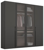 Rauch Kleiderschrank Skat Shine 4-türig Graphit mit Glastüren und Inneneinteilung – moderner Schlafzimmerschrank