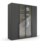 Rauch Kleiderschrank Skat Shine 4-türig Graphit mit Spiegeltüren und beleuchtetem Innenraum