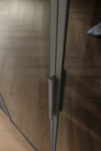 Rauch Kleiderschrank Skat Shine 4-türig Graphit – Detailansicht Türgriff und Glasfront