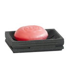 Schwarze Seifenschale Poseidon aus Polyresin mit roter Rosenseife