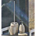 Badezimmer-Set Taulus in Beige: Seifenspender, WC-Bürstenhalter, Becher und Seifenschale aus Polyresin