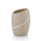 Zahnbürstenhalter Taulus aus Polyresin in Beige mit weißem Streifendekor, sandsteinartige Oberfläche