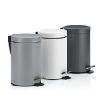 Kosmetikeimer Monaco in Hellgrau, Weiss und Dunkelgrau mit Pedal, 3er-Set aus mattem Metall