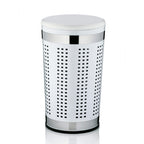 Wäschebox Sevilla Weiss mit Sitzkissen, rund, perforiertes Metall, Chromring, 35x60.5 cm