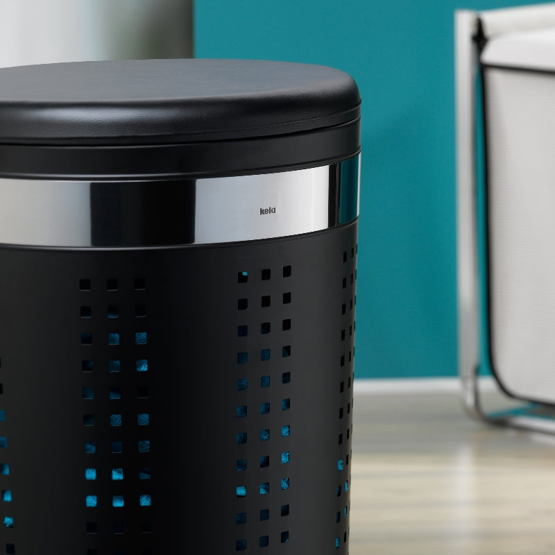 Panier à linge noir Sevilla avec coussin d'assise