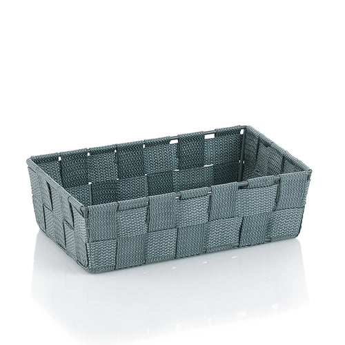 Geflochtener Aufbewahrungskorb Alvaro in Grau, 23x15x6 cm, rechteckig, aus Kunststoffgeflecht